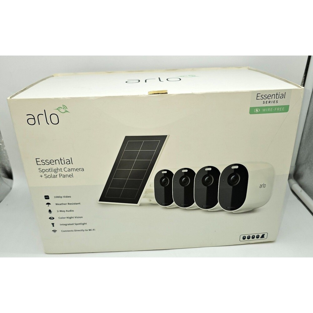 EMPTY BOX ONLY! Arlo Essential Spotlight Camera System (4-Pack) + Solar Panel VM